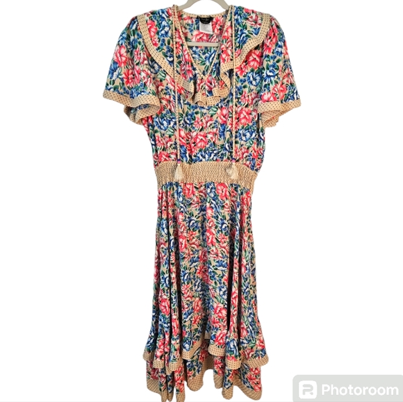 VTG c.1980's Diane Freis Gorgette Floral Free-Size Dress, Size Medium or Large? - Picture 2 of 8